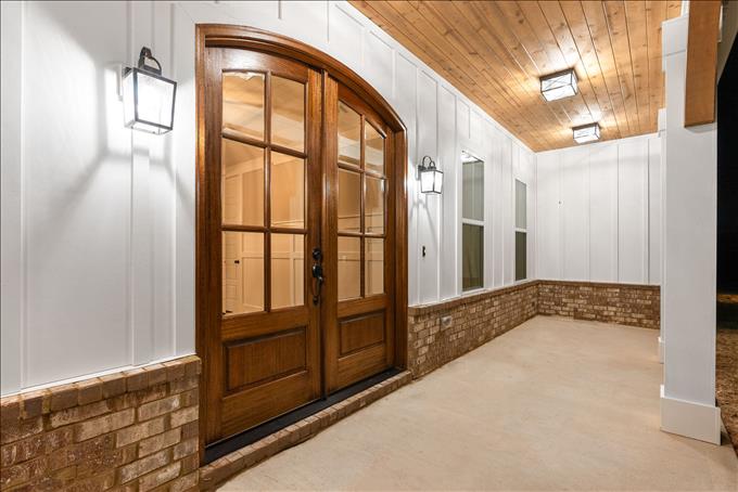 Front Porch with Stained Front Doors