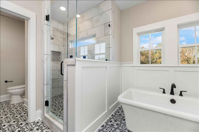 Rectangle Tub with Tile Walk-In Shower