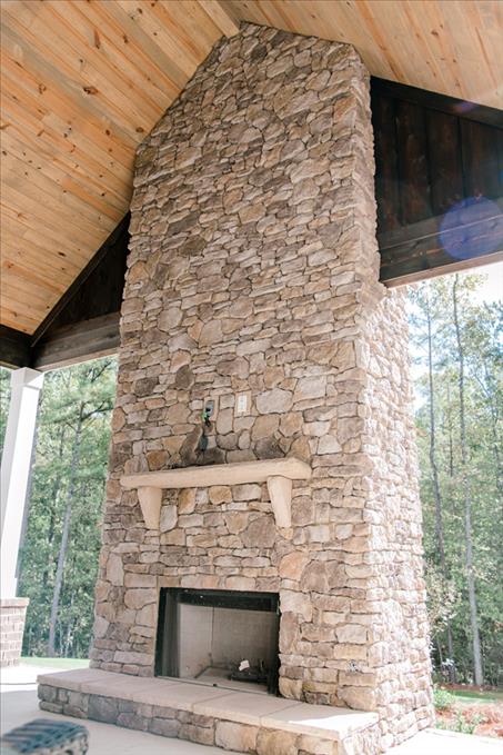 Stone Fireplace w/ T&G Ceiling